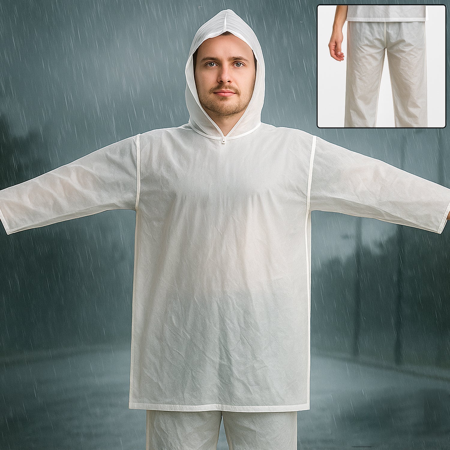 Full-Body Rain Suit – Jacket & Pants Set Fashion Portable Adult Rain Coat (1pc) Your Brand