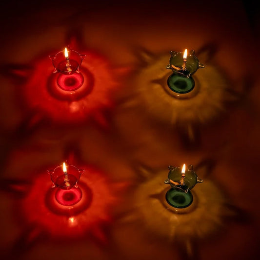 Colourful Reflection Diya Combo Plastic Candle Cup with Multi Shape, Diwali (4 Pcs Set) Your Brand