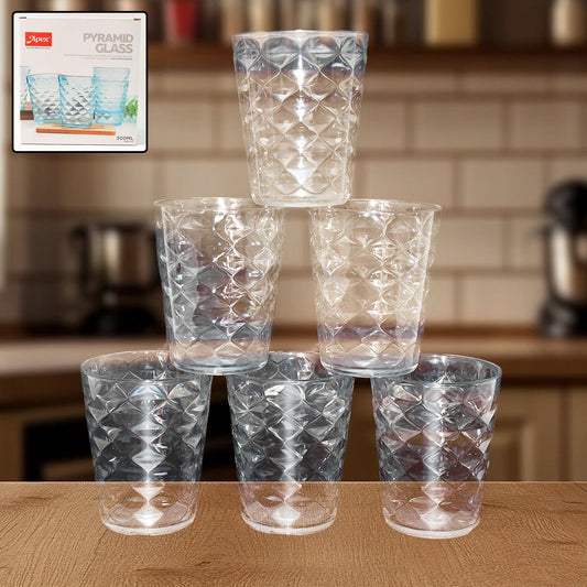 Apex Pyramid Design Unbreakable Plastic Glass – 300 ML Your Brand