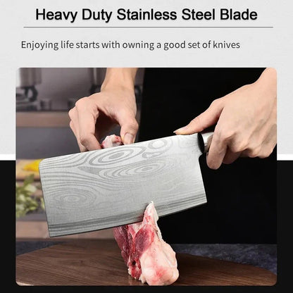 Stainless Steel Chef Damascus Cleaver Vegetable Knife with Plastic Handle & Cover, Multipurpose Use for Kitchen or Restaurant (12 Inch) Your Brand