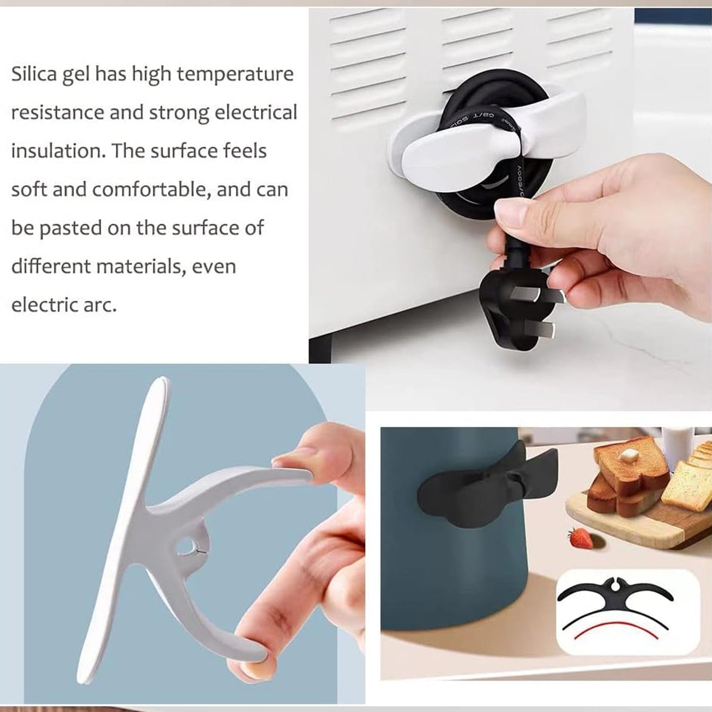 Power Plug Holder Organizer for Appliances Tidy Cord Winder Cable Organizer Self Adhesive Wire Wrap Holder for Coffee Maker Pressure Etc (1 Pc / 8x3 Cm / Small) Your Brand