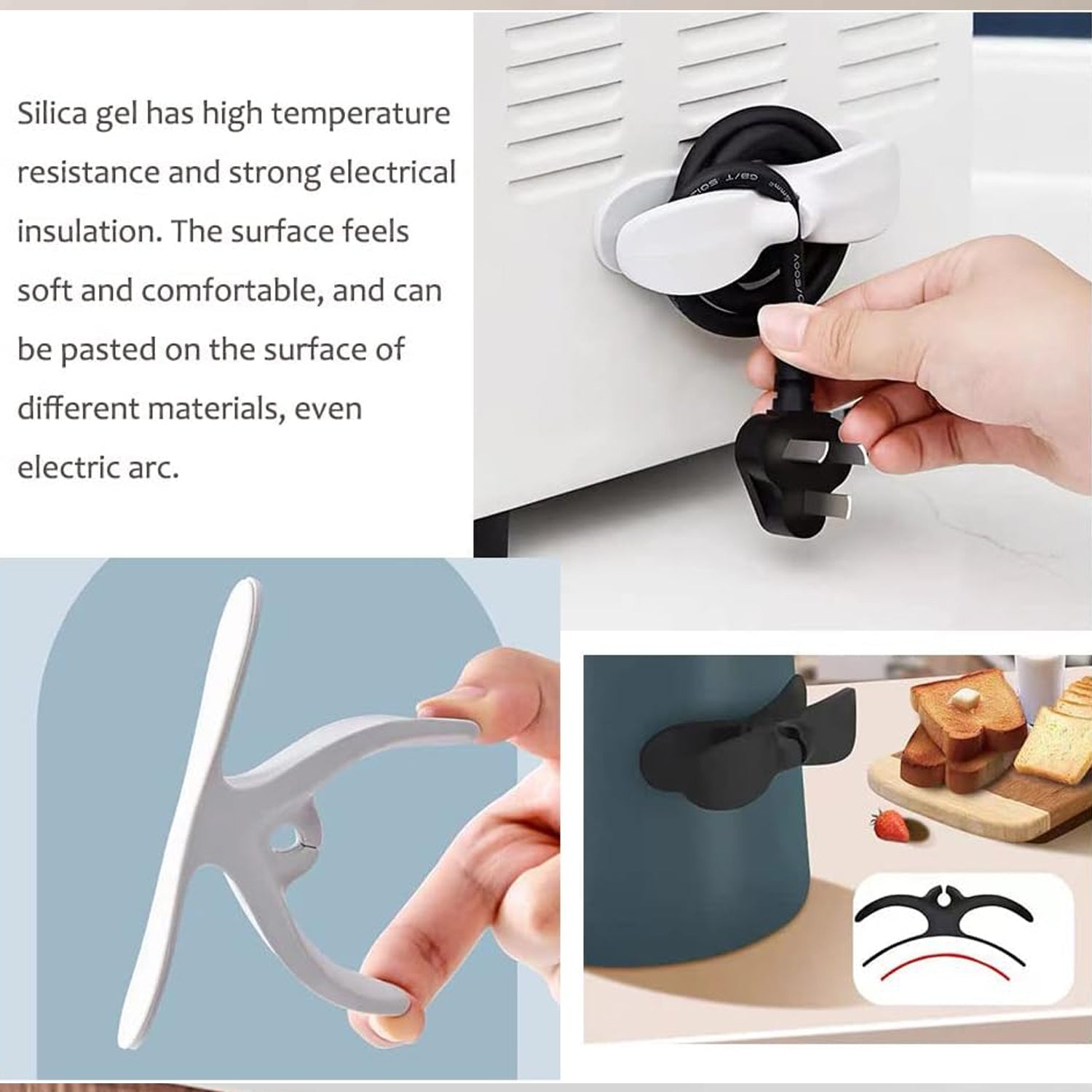 Power Plug Holder Organizer for Appliances Tidy Cord Winder Cable Organizer Self Adhesive Wire Wrap Holder for Coffee Maker Pressure Etc (1 Pc / 8x3 Cm / Small) Your Brand