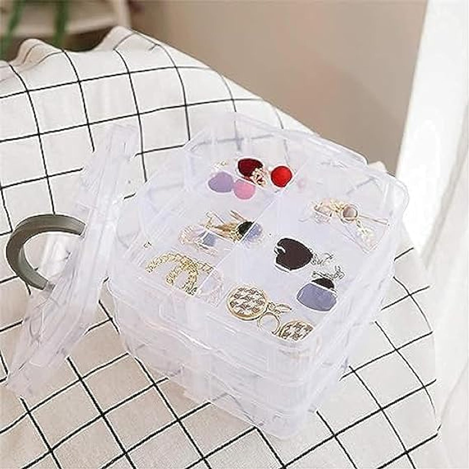 3-Tier 18 Sections Transparent Stackable Adjustable Compartment Slot Plastic Craft Storage Box Your Brand