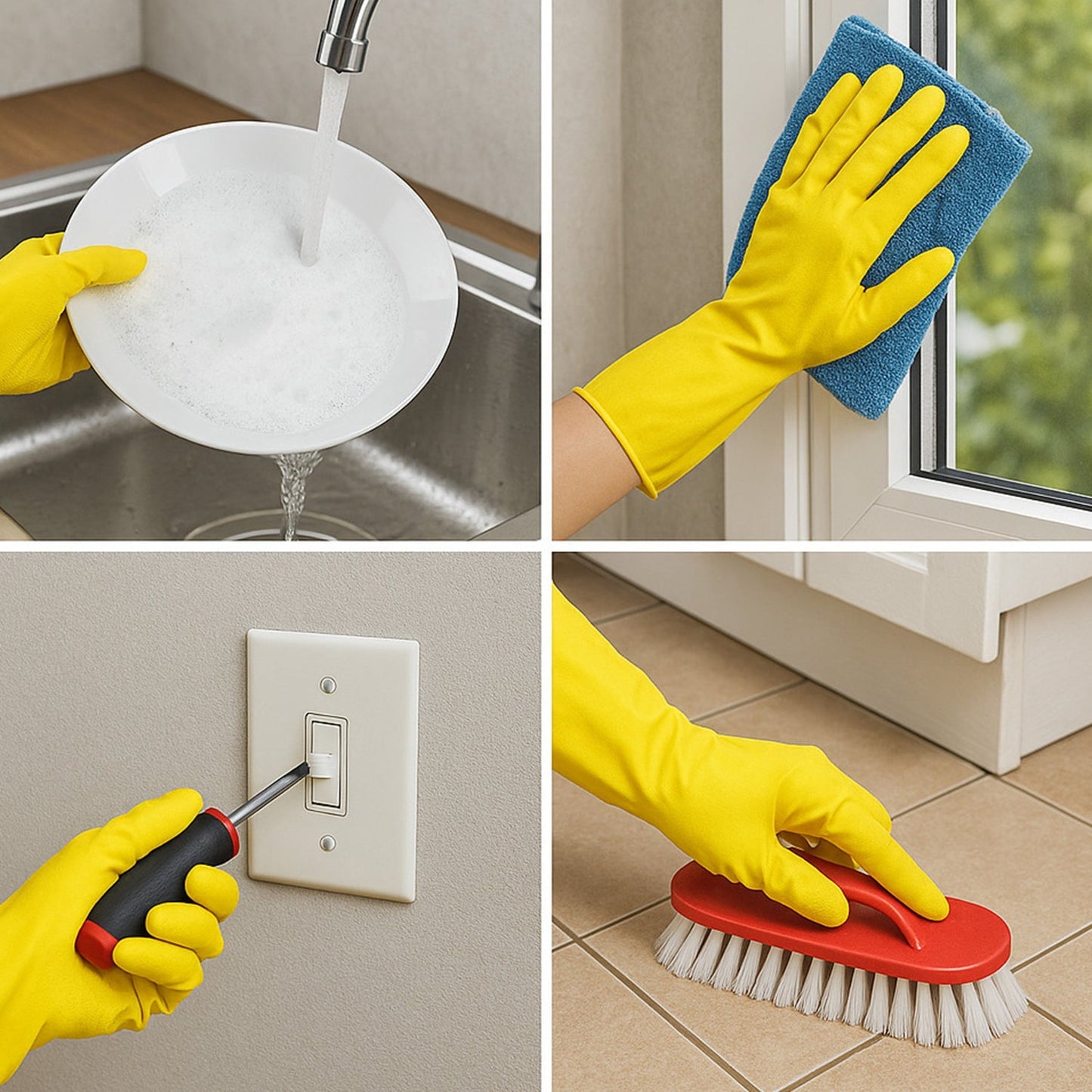 2 pair med yellow gloves For Types Of Purposes Like Washing Utensils, Gardening And Cleaning Toilet Etc. Your Brand