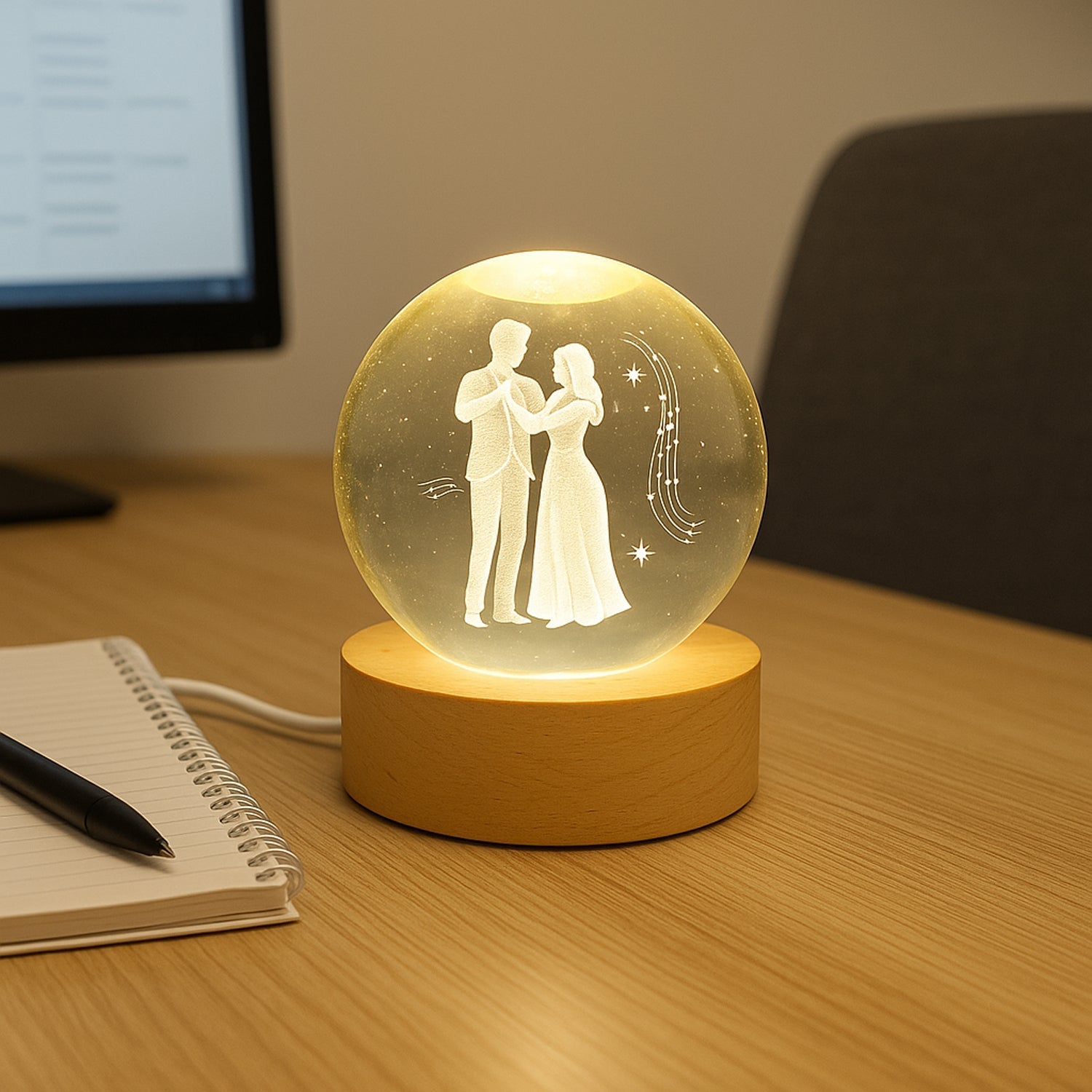 3D Crystal Ball lamps With Base (1 Pc) Your Brand