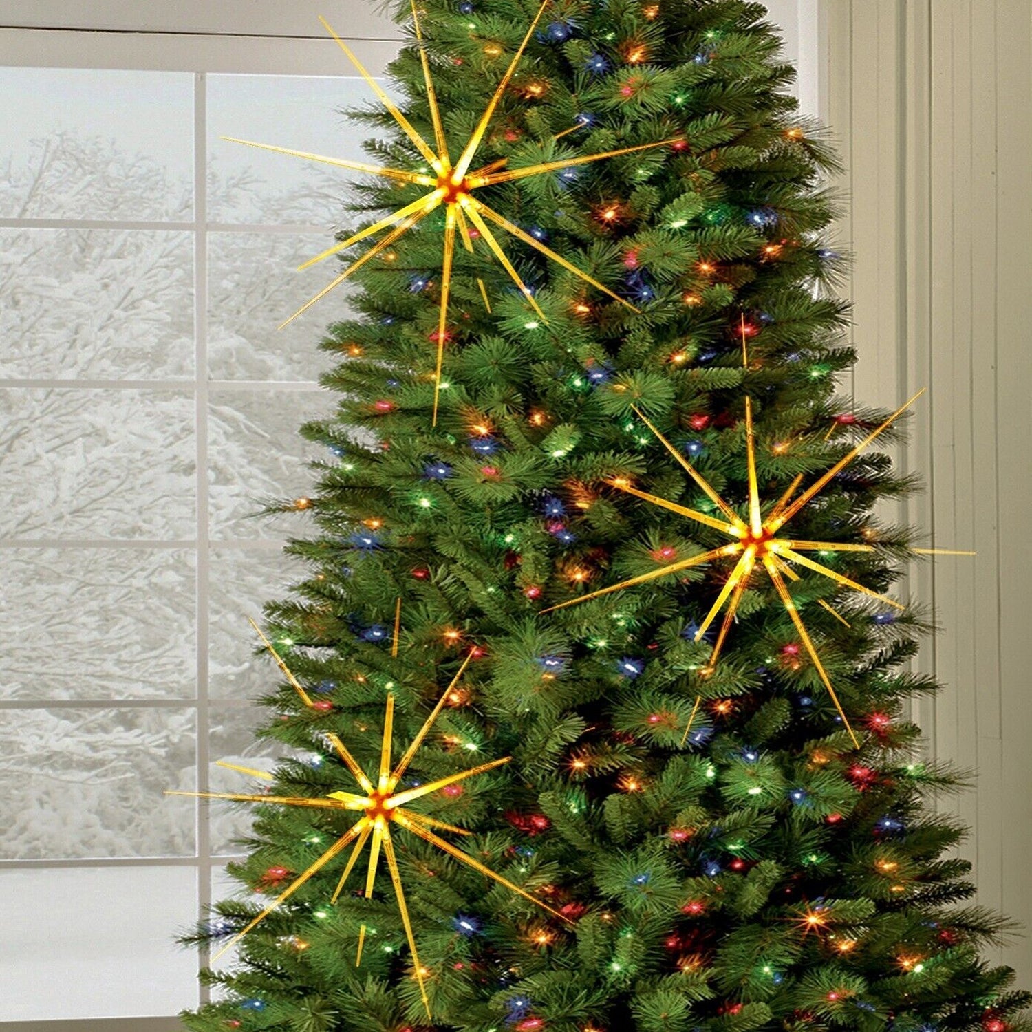 3D Gold Star Hanging Decoration Star, Acrylic Look  Hanging Luminous Star for Windows, Home, Garden Festive Embellishments for Holiday Parties Weddings Birthday Home Decoration (Small) Your Brand