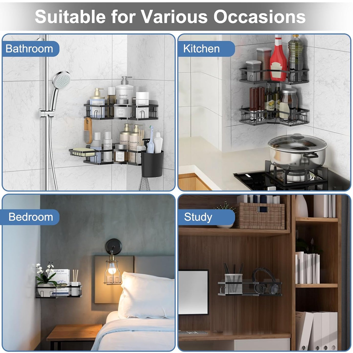 Iron Coating Self-Adhesive Corner Shelf Organizer (2 Pc) Your Brand