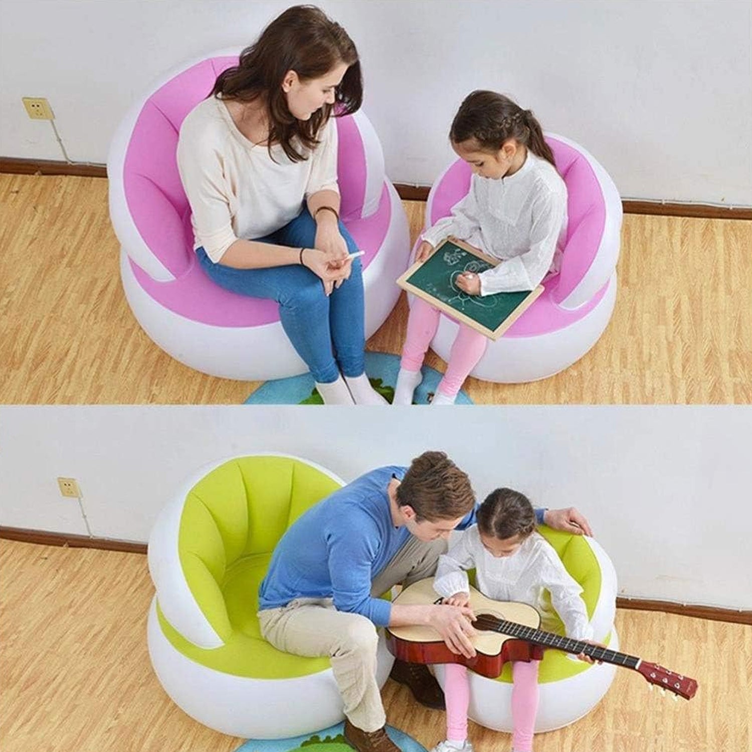 Kids inflatable sofa chair with backrest & Foot Air Pump with Hose (1 Set / 85x74 Cm Approx) Your Brand