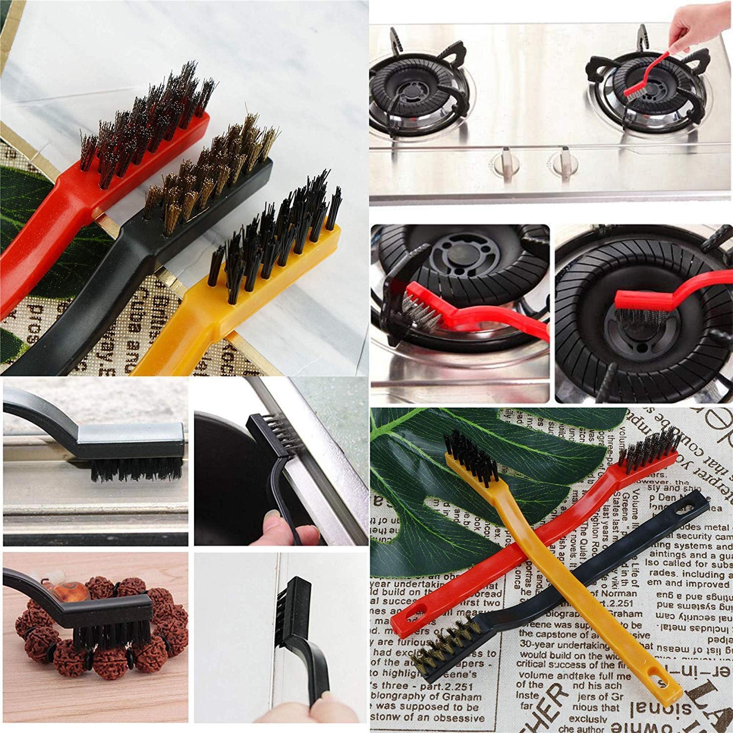 Mini Wire Brush Set - Brass, Nylon, Steel for Cleaning & Rust Removal (3 Pcs Set) Your Brand