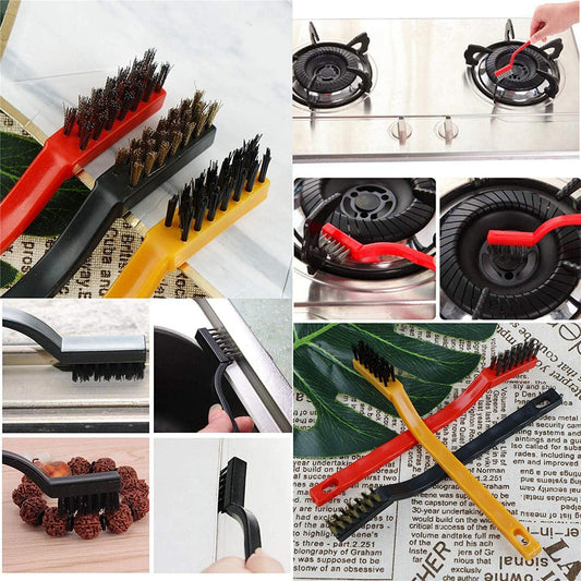Mini Wire Brush Set - Brass, Nylon, Steel for Cleaning & Rust Removal (3 Pcs Set) Your Brand
