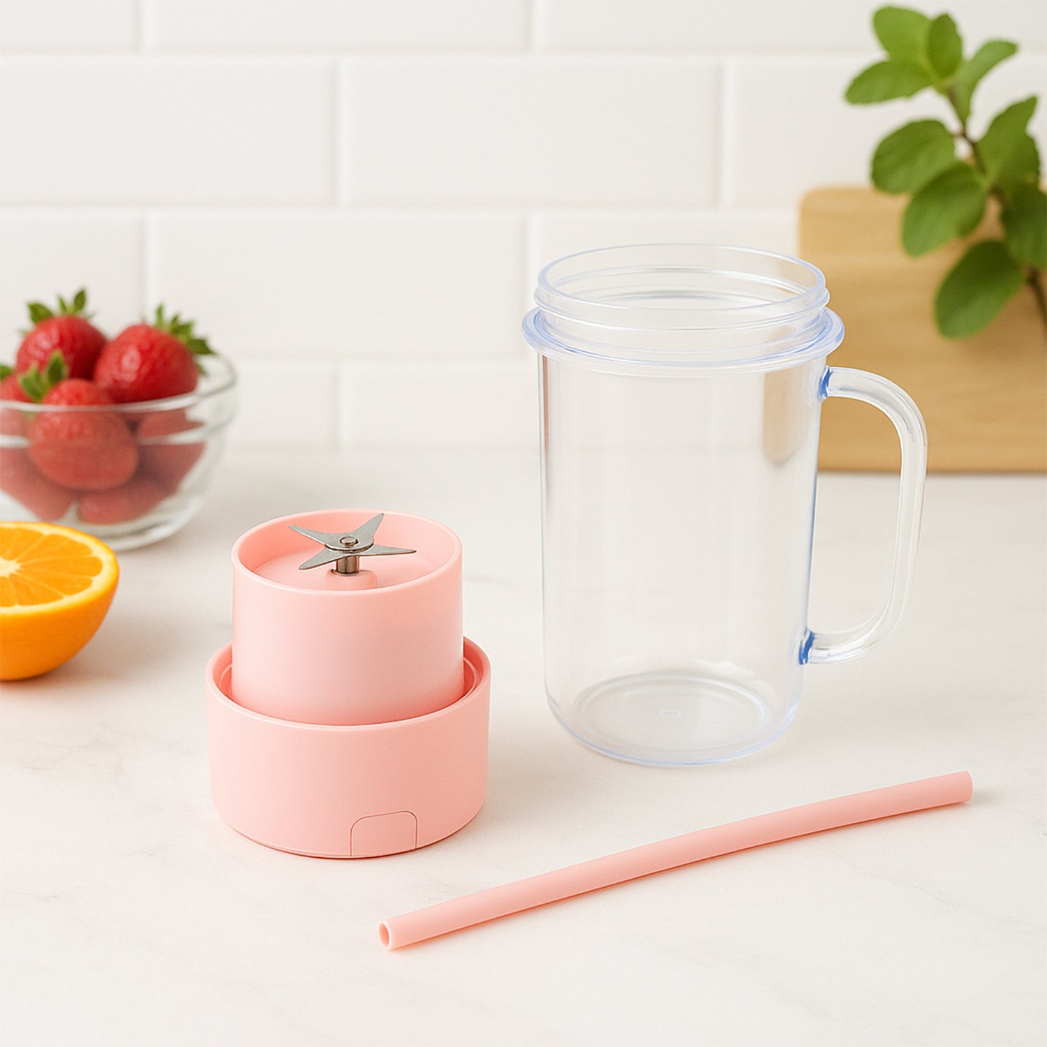 Portable Crusher Juicer With Handle & Straw, USB Rechargeable Multi Blades (420 ML) Your Brand