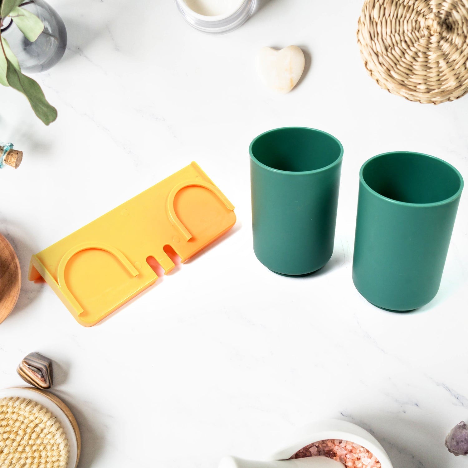 Multipurpose Wall Mount Toothbrush Holder Plastic Stand With 2 Cup  (1 Set) Your Brand