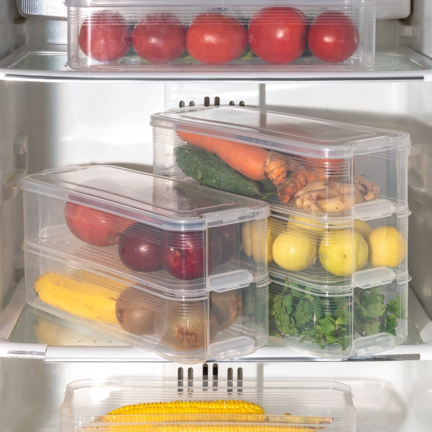 3 Fridge Storage Container, Fridge Organizer with Lid Stackable Fridge Storage Containers Plastic Freezer Storage Containers for Fish, Meat, Vegetables, Fruits, Pack of 3pcs, 1500ML Approx Your Brand