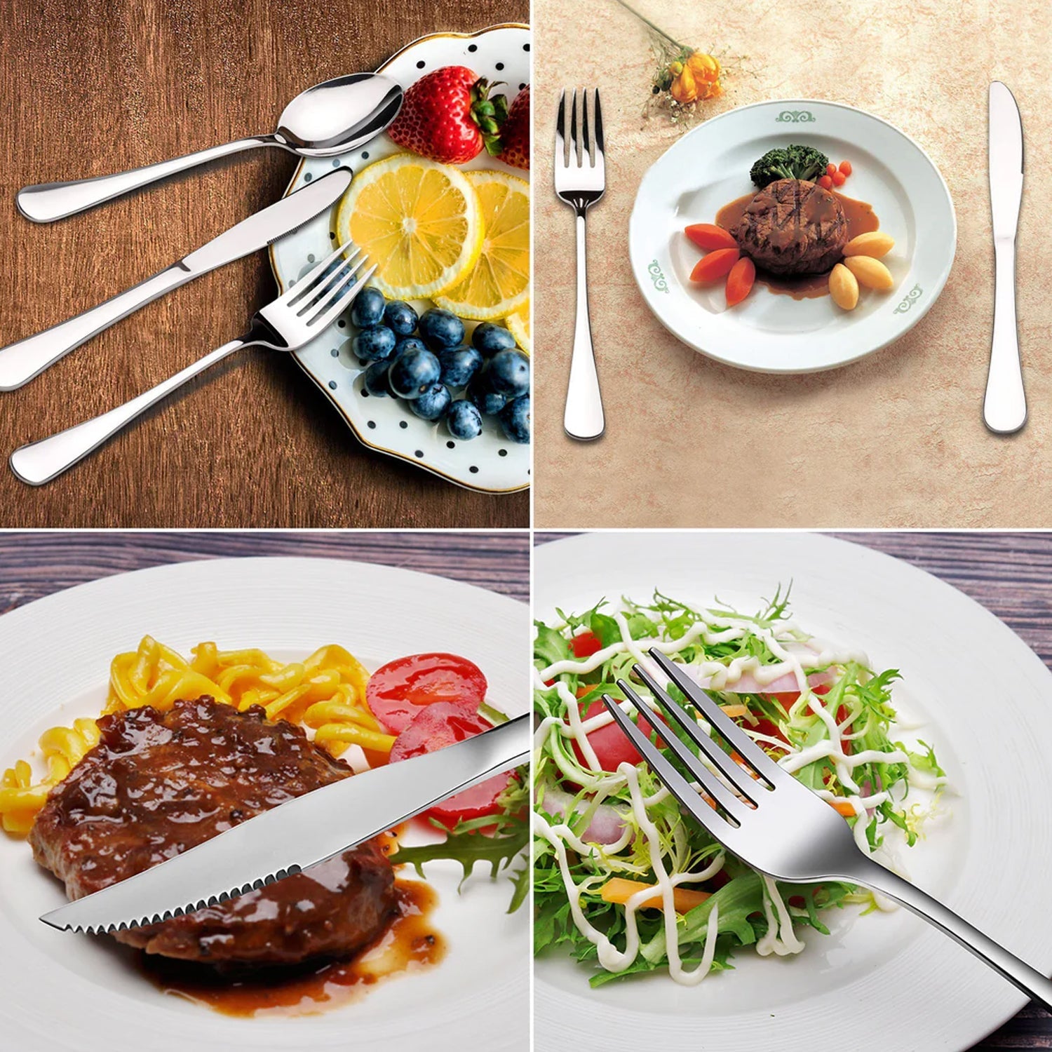Premium Silver Daily Use Cutlery Set Stainless Steel Luxury Combo Set of 24 Your Brand