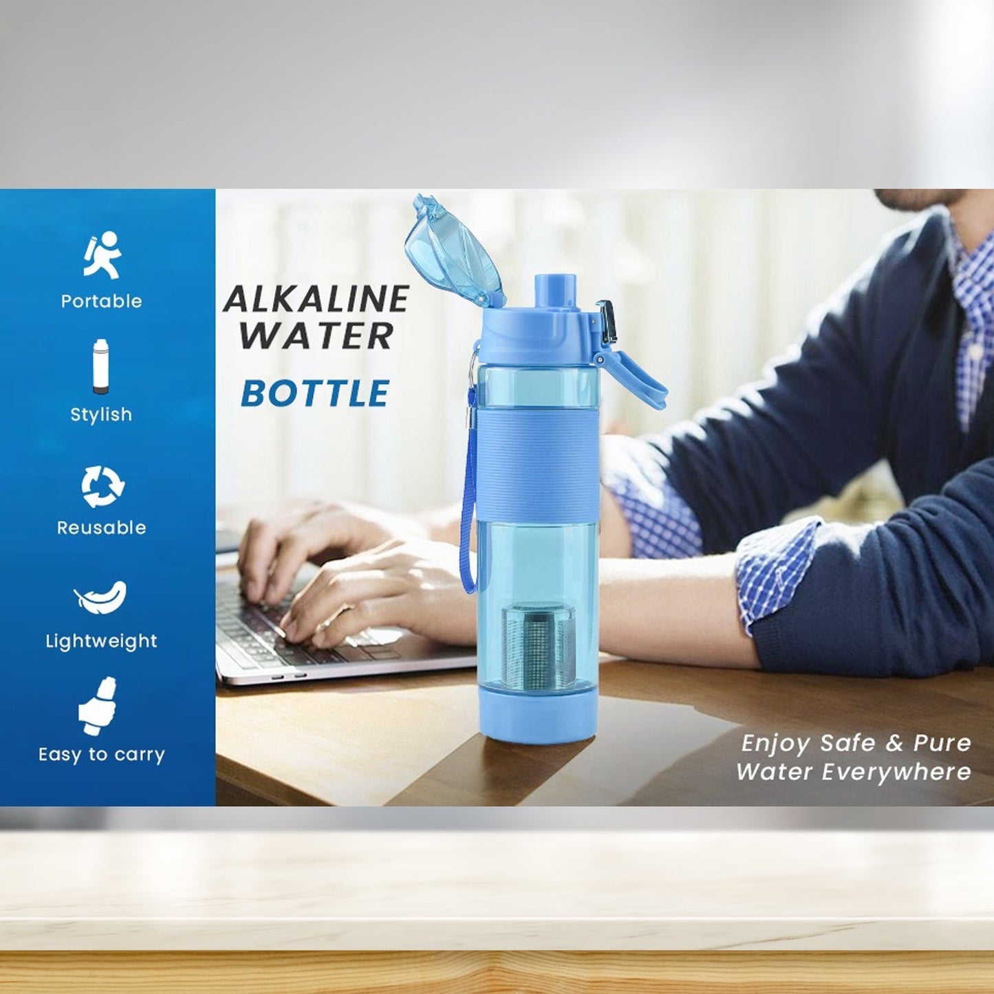 Alkaline Water Bottle, with Food Grade Plastic, Stylish and Portable (Particulates not included) Your Brand