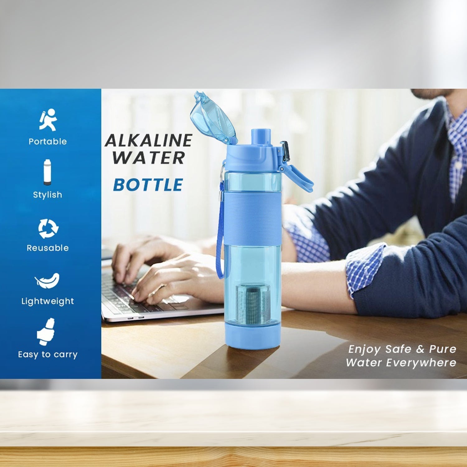 Alkaline Water Bottle, with Food Grade Plastic, Stylish and Portable (Particulates not included) Your Brand