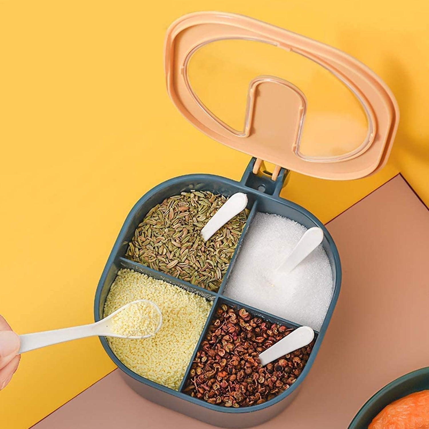 Fancy 4-Section Masala Box for Kitchen Storage (Spice Container) Your Brand