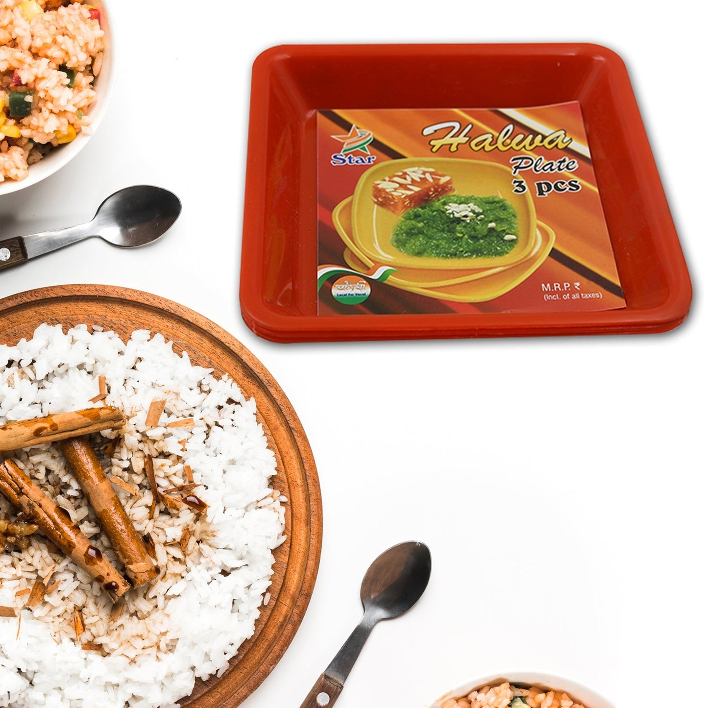Square Plastic Halwa Dinner Plate Snacks / Breakfast, Restaurant Serving Trays Home School Coffee Hotel Kitchen Office (3 Pcs Set) Your Brand