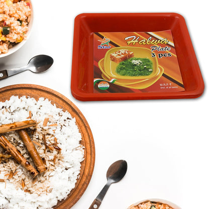Square Plastic Halwa Dinner Plate Snacks / Breakfast, Restaurant Serving Trays Home School Coffee Hotel Kitchen Office (3 Pcs Set) Your Brand