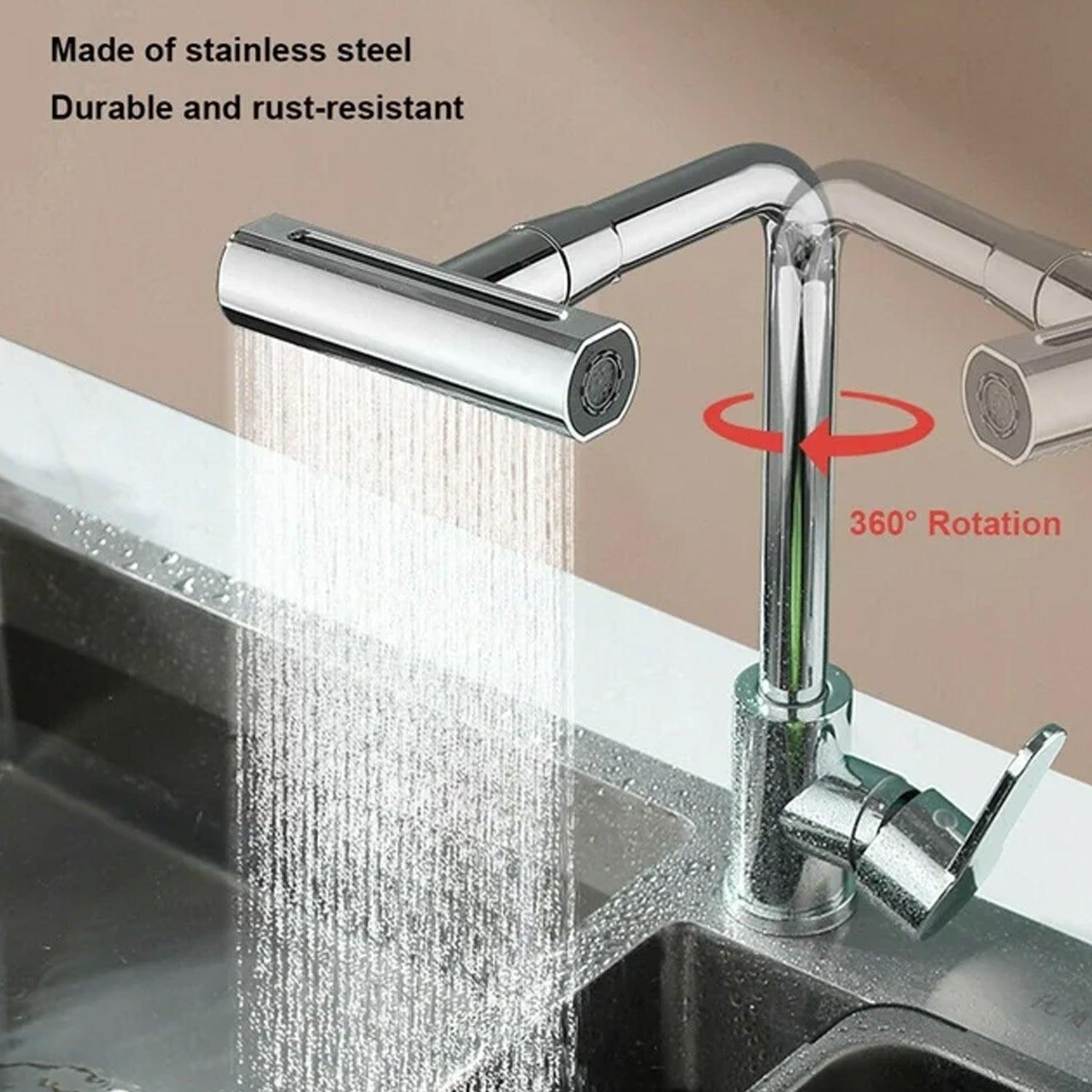 360° Rotating Waterfall Kitchen Faucet – Touch & Swivel Sink Extender (4 In 1 ) Your Brand