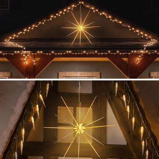3D Gold Star Hanging Decoration Star, Acrylic Look  Hanging Luminous Star for Windows, Home, Garden Festive Embellishments for Holiday Parties Weddings Birthday Home Decoration (Small) Your Brand