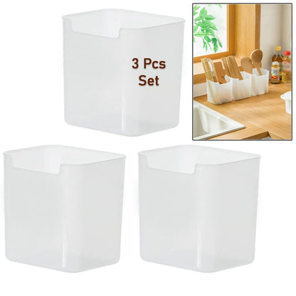 3Pcs Clear Plastic Organizer Storage Versatile Kitchen Drawer Organizer Tray for Desk, Makeup, Bathroom, Kitchen Pantry Cabinet Your Brand
