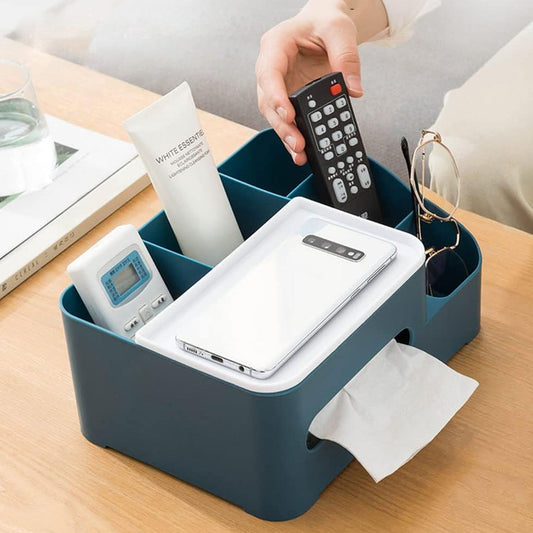6-Compartment Desk Organizer – Multi-Function Storage for Tissue, Stationery, Remote & Mobile (Home/Office) Your Brand