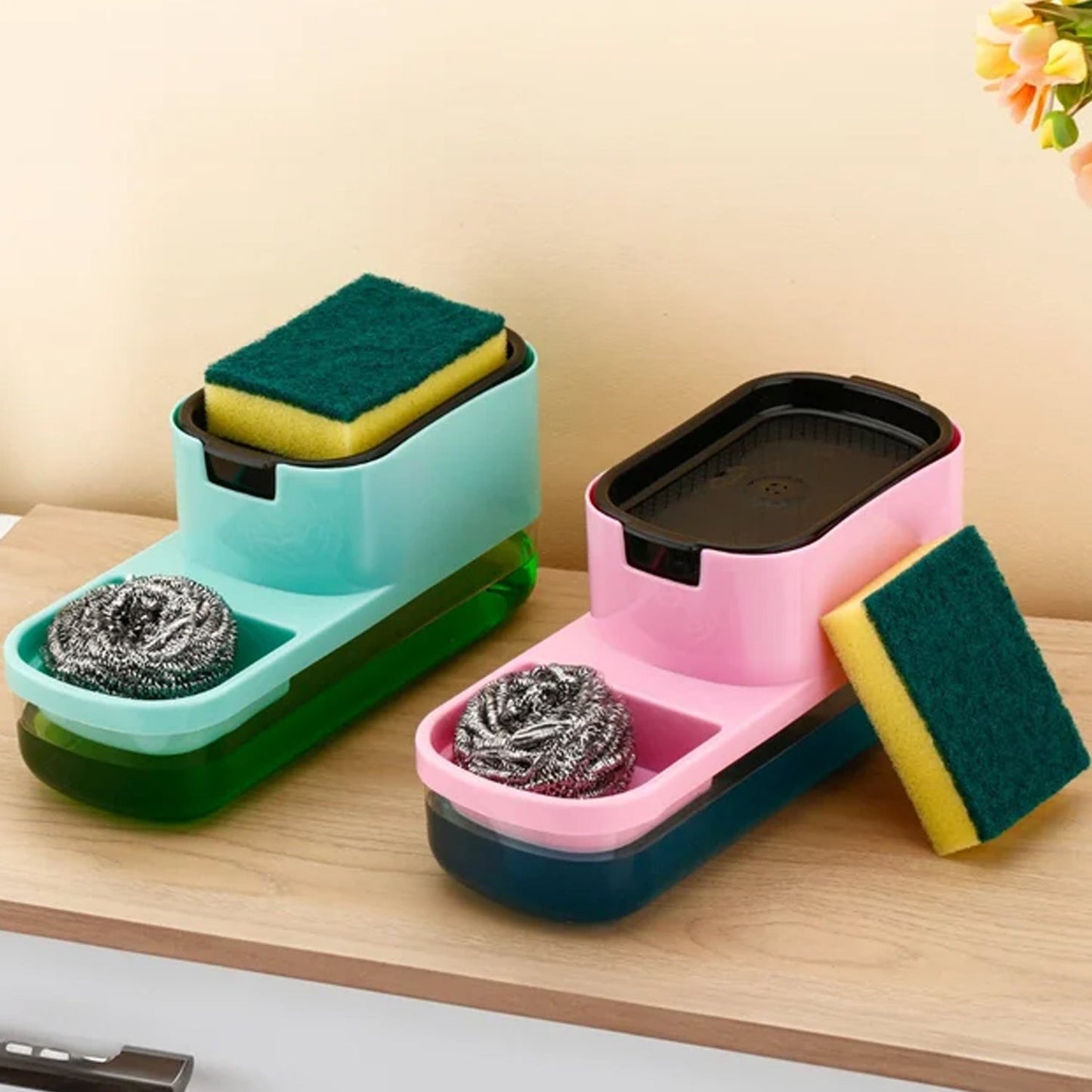 2 in 1 Plastic Dish Soap Liquid Dispenser Sponge Holder ,Sabudani  (1 Set) Your Brand