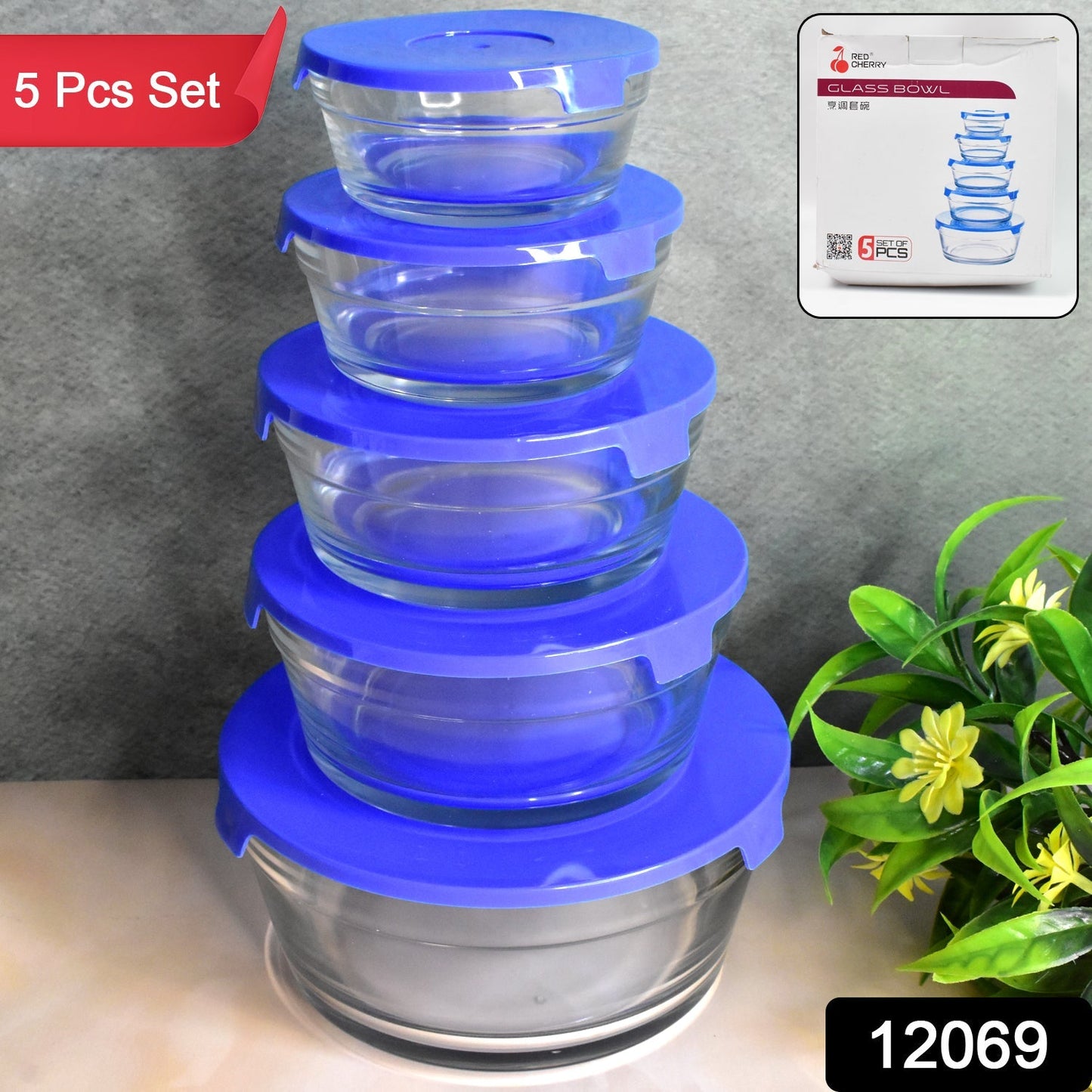 Modern Glass Bowl Set Mixing / Storage Bowls with Lids (5 Pcs Set) Your Brand