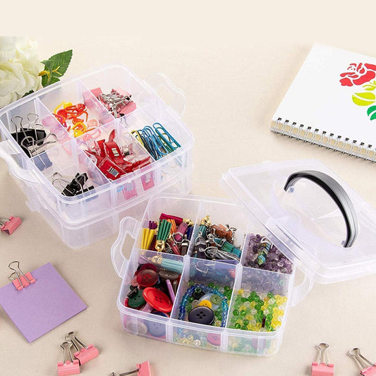 3-Tier 18 Sections Transparent Stackable Adjustable Compartment Slot Plastic Craft Storage Box Your Brand