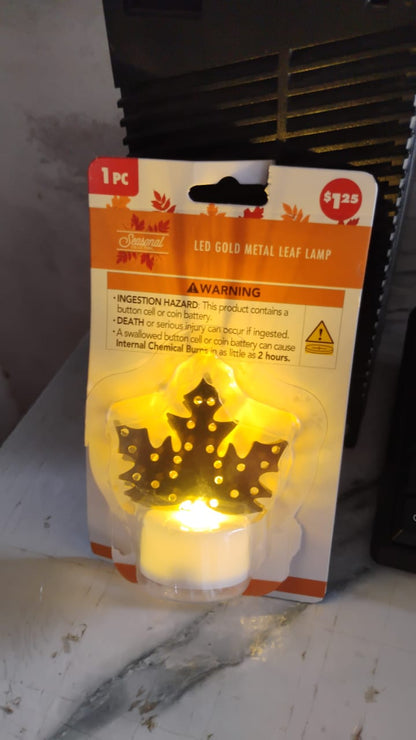 Decorative LED Gold Metal Leaf Diya Lamp, Diwali (1 Pc) Your Brand
