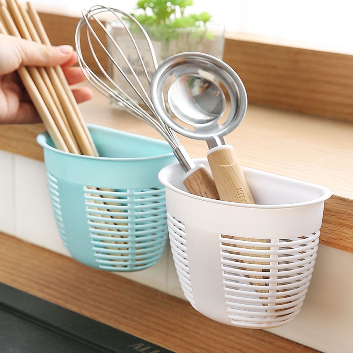 Hanging Plastic Storage Basket, Adhesive Wall Mounted Organizer Box Make Up Holder Shelf Bathroom Wall Basket Punch Free Drain Basket for Kitchen Bathroom, Wall Type Storage Basket (1 Pc) Your Brand
