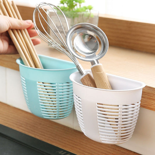 Hanging Plastic Storage Basket, Adhesive Wall Mounted Organizer Box Make Up Holder Shelf Bathroom Wall Basket Punch Free Drain Basket for Kitchen Bathroom, Wall Type Storage Basket (1 Pc) Your Brand
