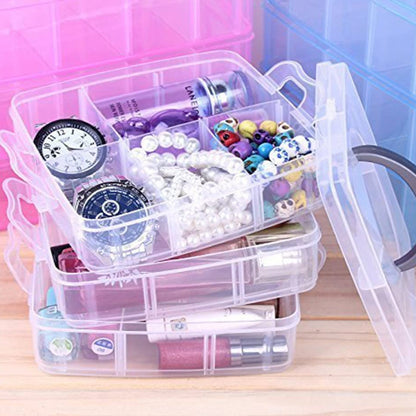 3-Tier 18 Sections Transparent Stackable Adjustable Compartment Slot Plastic Craft Storage Box Your Brand