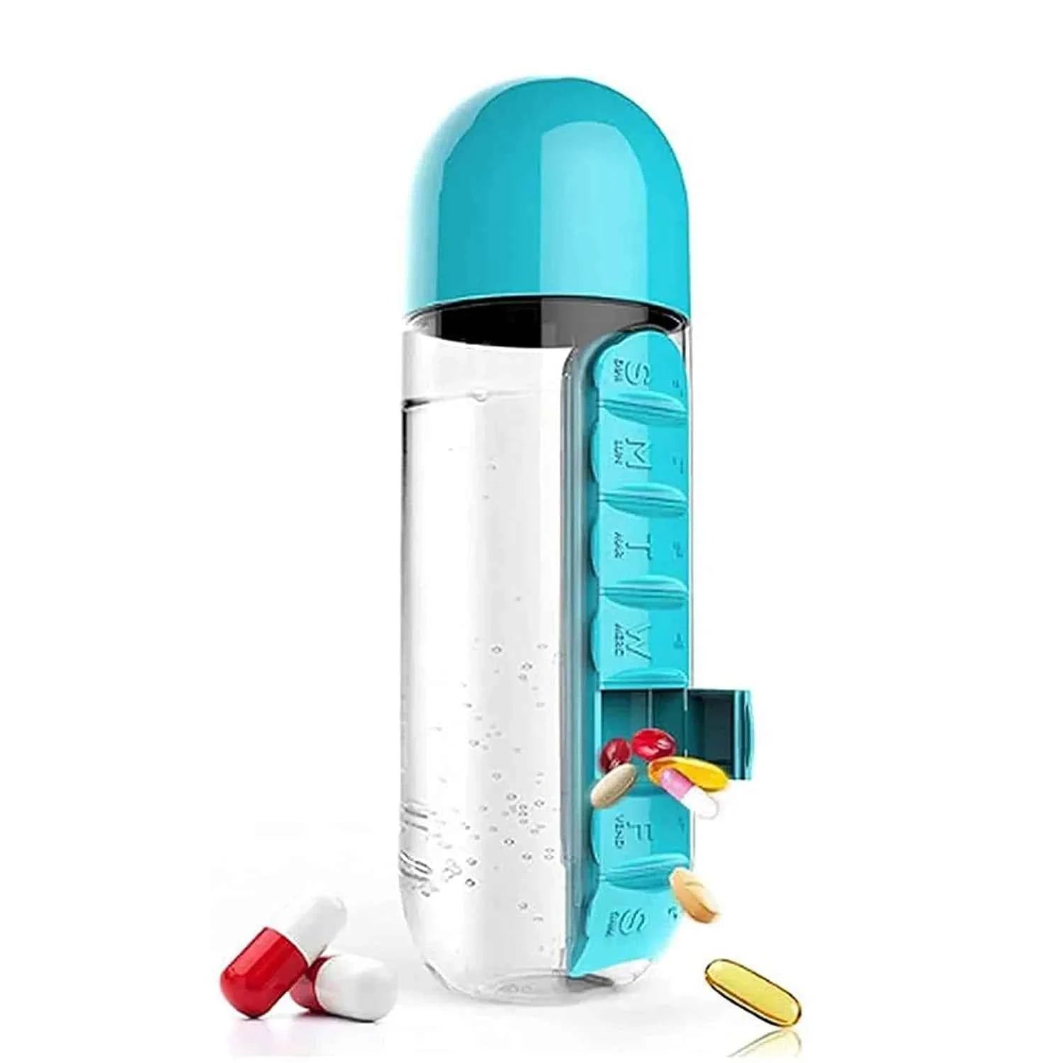 Daily Baby Care 2-in-1 Pill & Vitamin Organizer Water Bottle 600ml – BPA-Free Travel Bottle