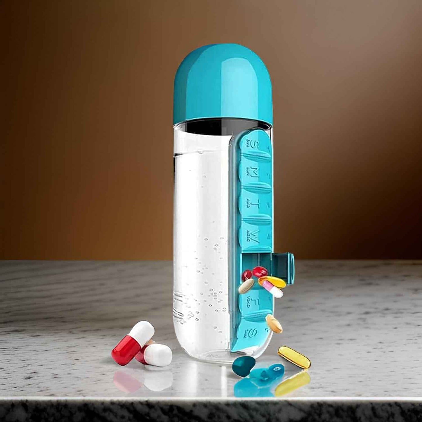 Daily Baby Care 2-in-1 Pill & Vitamin Organizer Water Bottle 600ml – BPA-Free Travel Bottle