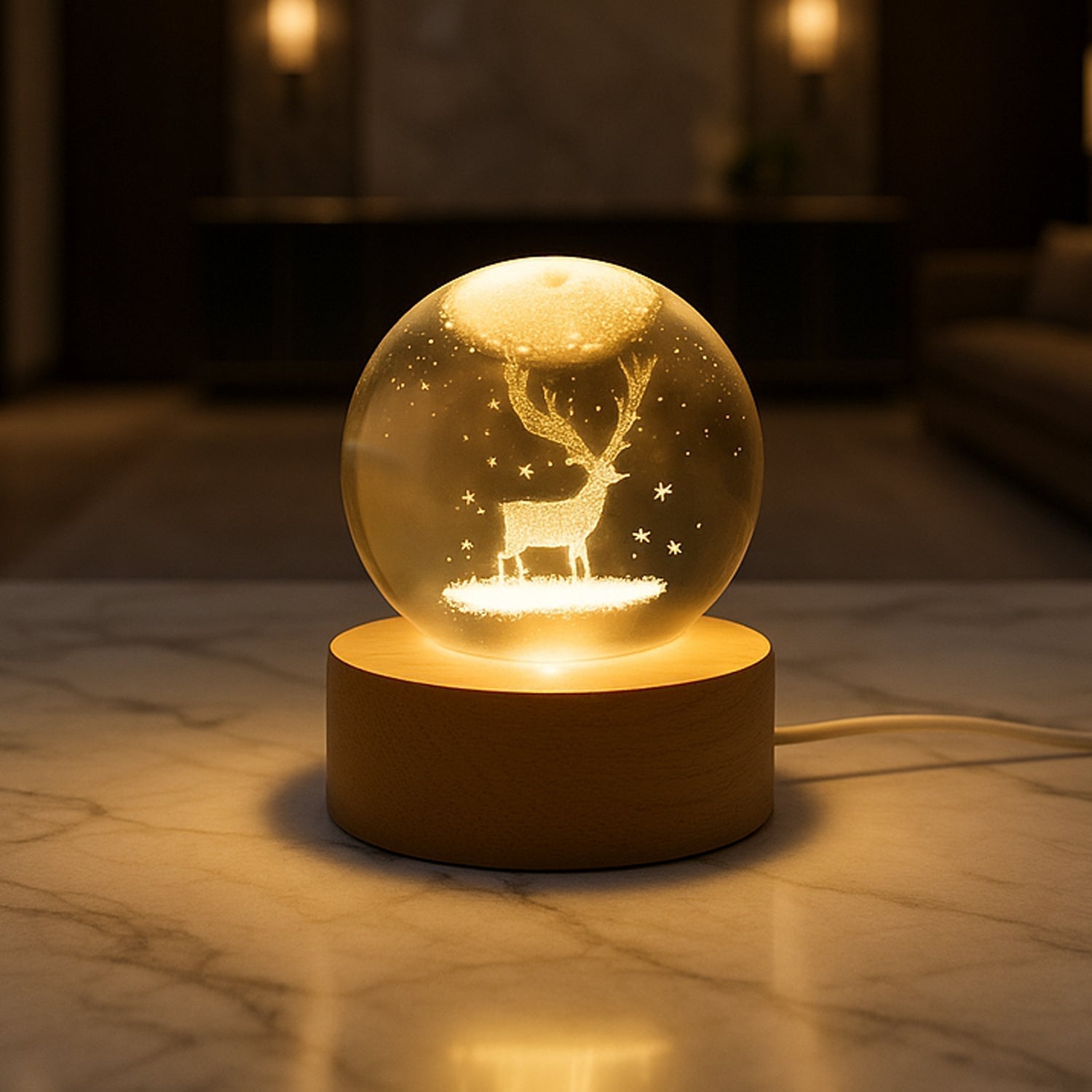 Crystal Ball Night Light Glass Ball Night Lamp with Wood Base Your Brand