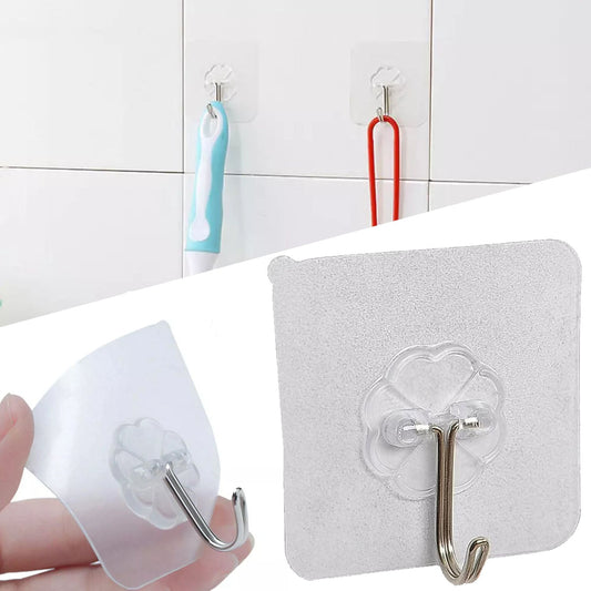 1689 Heavy Duty Self-Adhesive Hooks - Strong, Transparent, No-Drill Wall Hooks for Home Organization