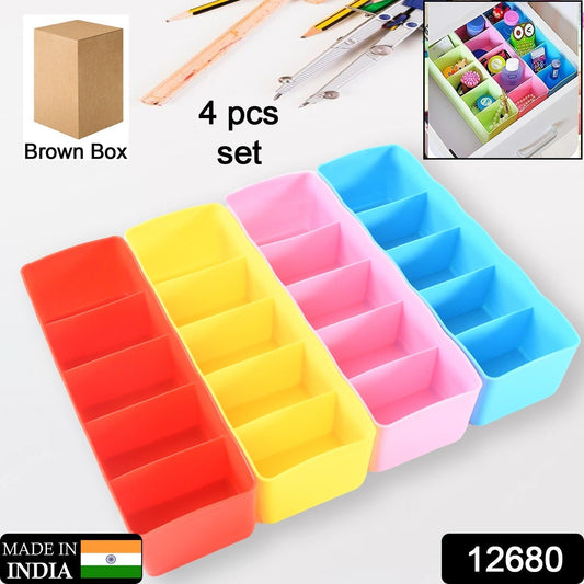 Desktop Storage Organizer Box Set - 5 Grid Compartments for Clothing, Underwear, Socks & Ties (4-Piece) Your Brand