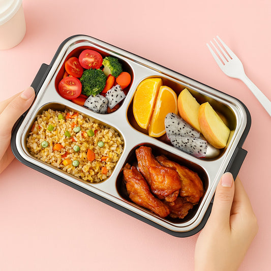 4 Compartment Insulated Lunch Box Stainless Steel |Tiffin Box for Boys, Girls, School & Office Men for Microwave & Dishwasher & Freezer Safe Adult Children Food Container (1 Pc) Your Brand