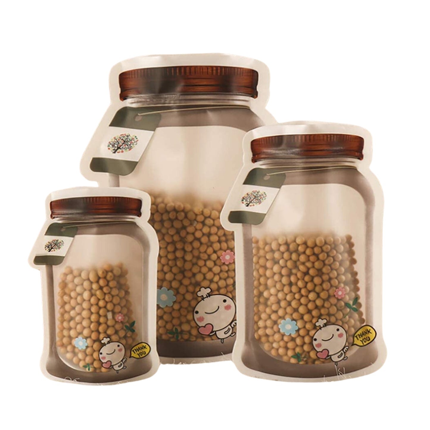 Plastic Transparent Jar Shaped Pouch With Zipper (3 Pcs Set) Your Brand