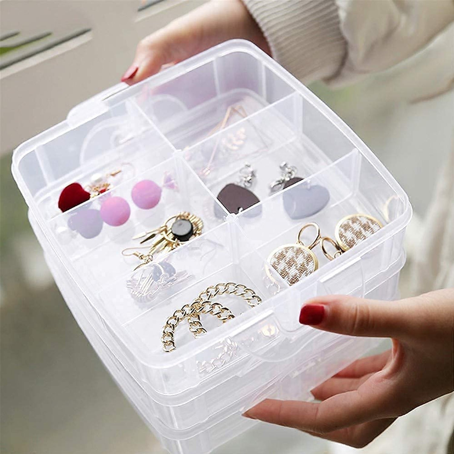 3-Tier 18 Sections Transparent Stackable Adjustable Compartment Slot Plastic Craft Storage Box Your Brand