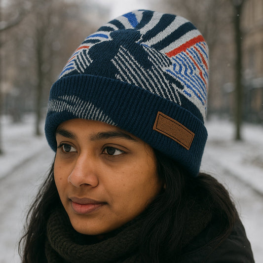 Cap for Winter Woolen Knitted Black Inside Fur Caps (1 Pc / Mix Design & Color) Your Brand