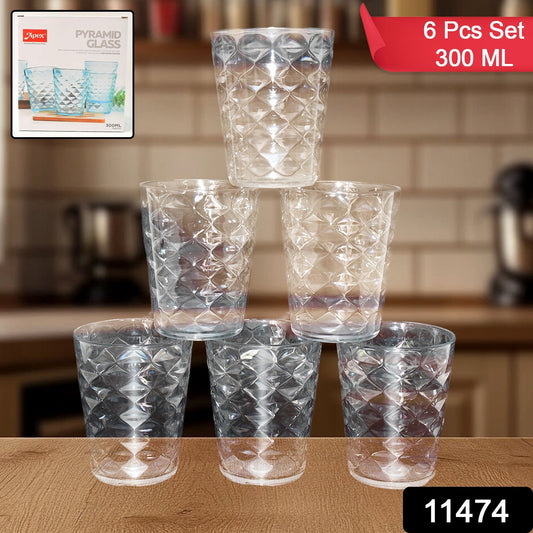 Apex Pyramid Design Unbreakable Plastic Glass – 300 ML Your Brand
