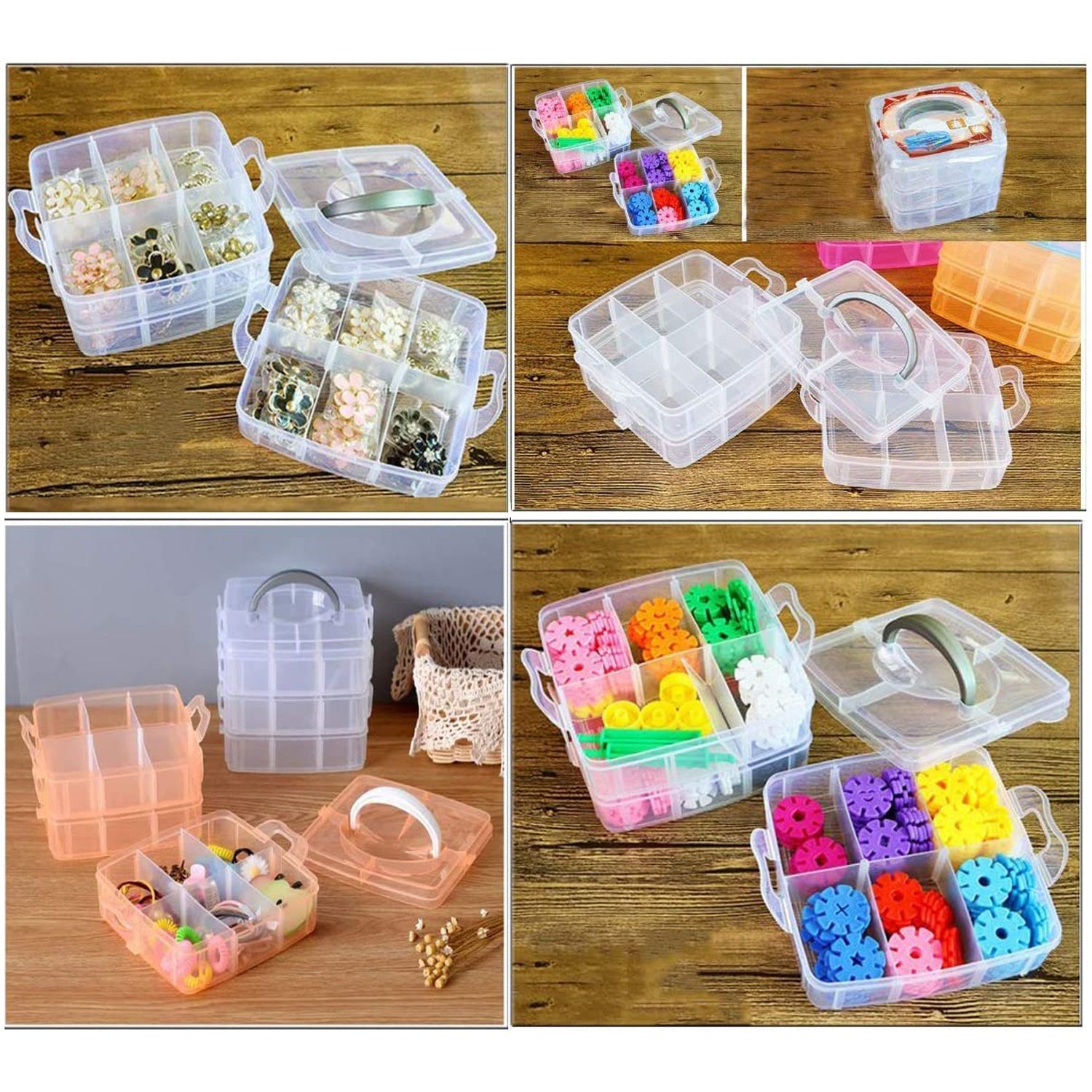 3-Tier 18 Sections Transparent Stackable Adjustable Compartment Slot Plastic Craft Storage Box Your Brand