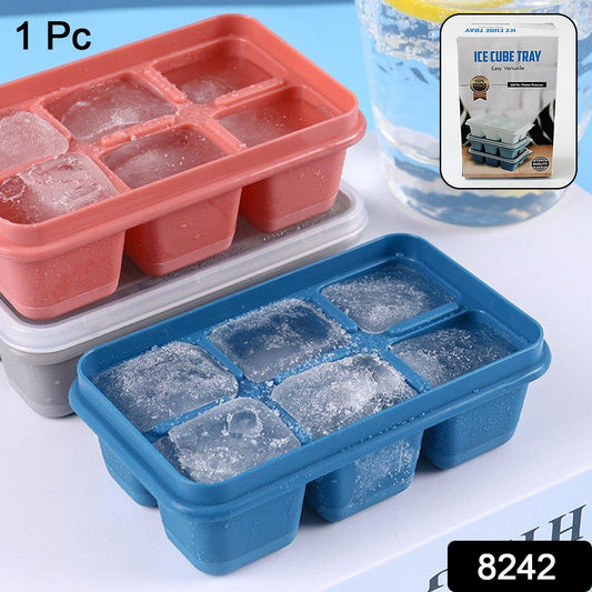 6 Grid Silicone Ice Tray Used In All Kinds Of Places Like Household Kitchens For Making Ice From Water And Various Things And All With Color Box (1 Pc) Your Brand