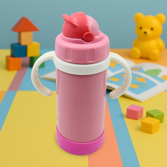 Stainless Steel Water Bottle With Handle & Straw Leak Proof, Rust Proof, Hot & Cold Drinks, Gym Sipper BPA Free Food Grade Quality, Steel fridge Bottle For office / Gym / School (350 Ml) Your Brand