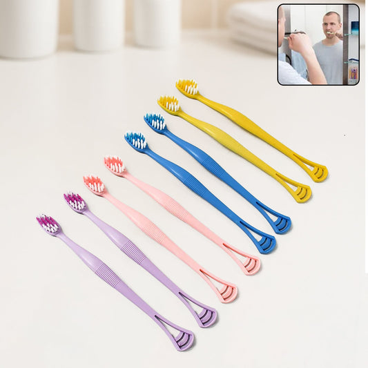 2-in-1 Tooth Brush with Tongue Scraper, Soft Bristle & Long Handle (8Pcs) Soft Toothbrush Your Brand