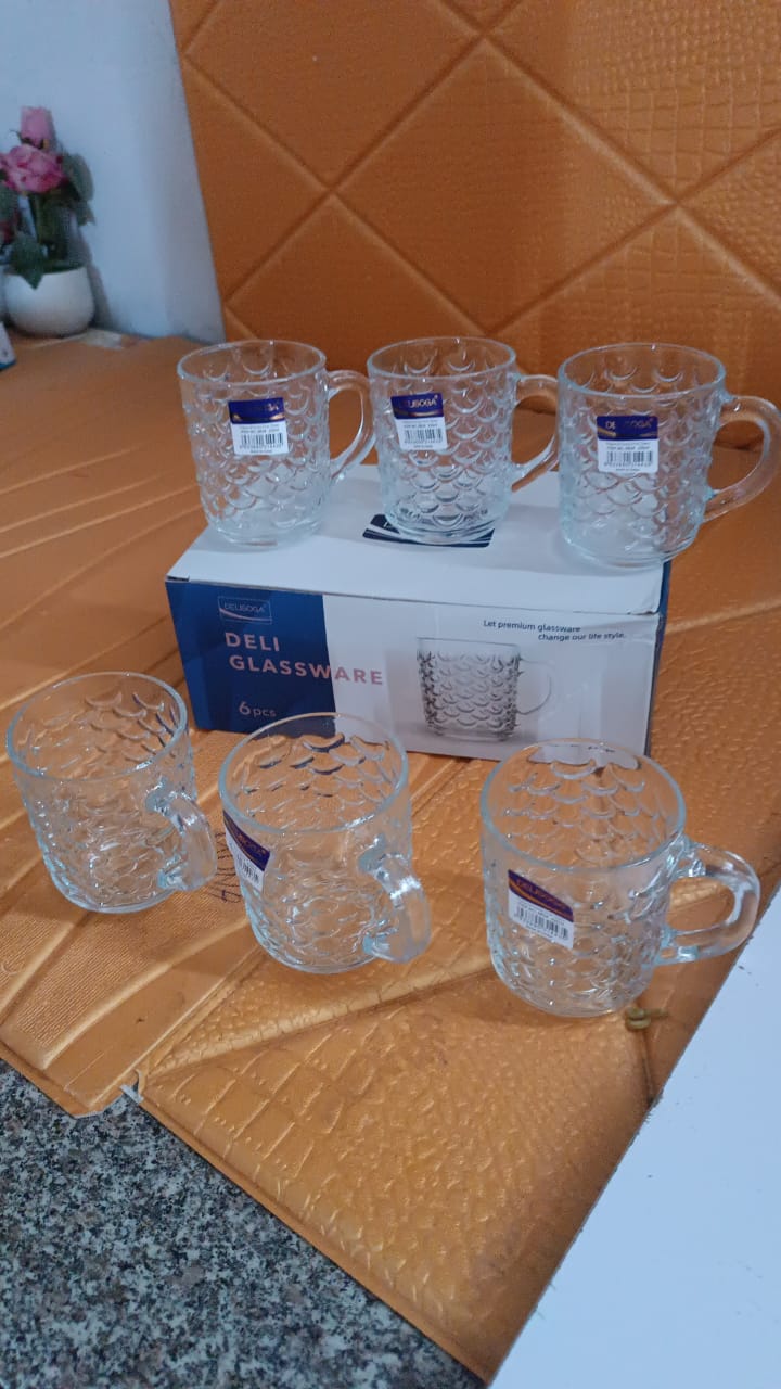 Glass Coffee & Tea Cup / Mug With Handle, Water glass (6 pcs Set / 225 ML) Your Brand