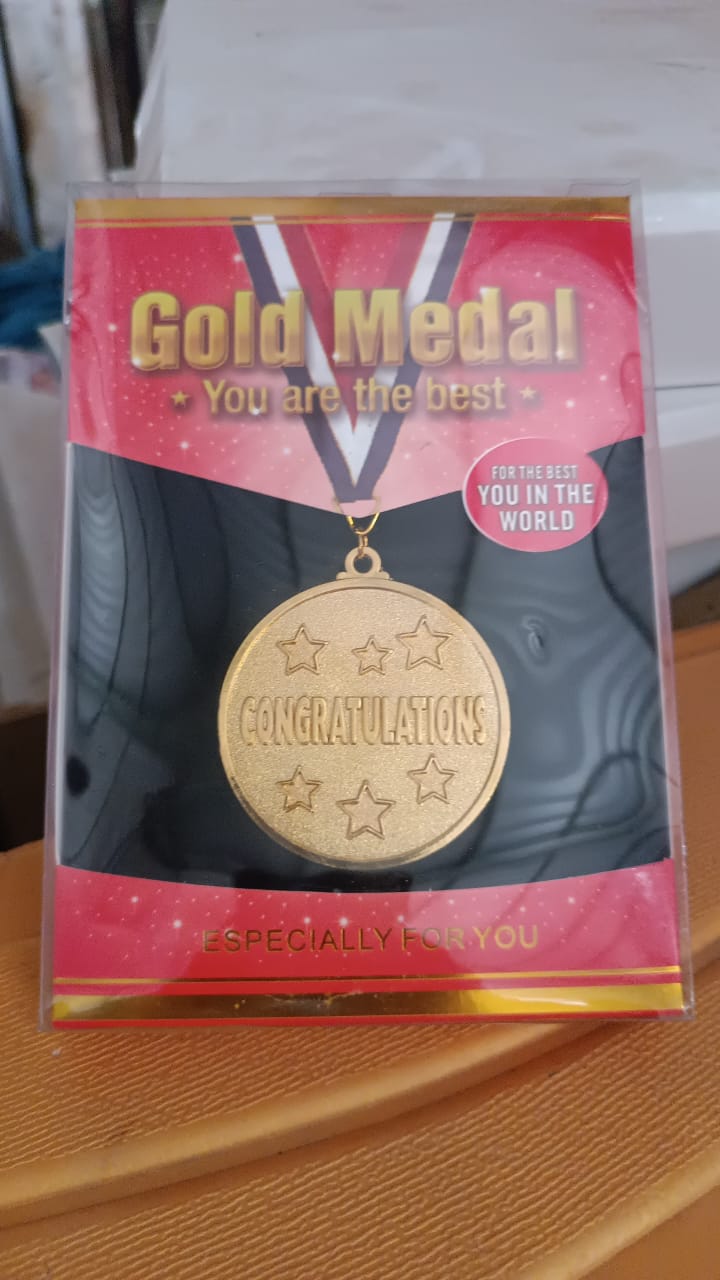 Gold Metal Medal with Tricolor Ribbon (1 Pc) Your Brand